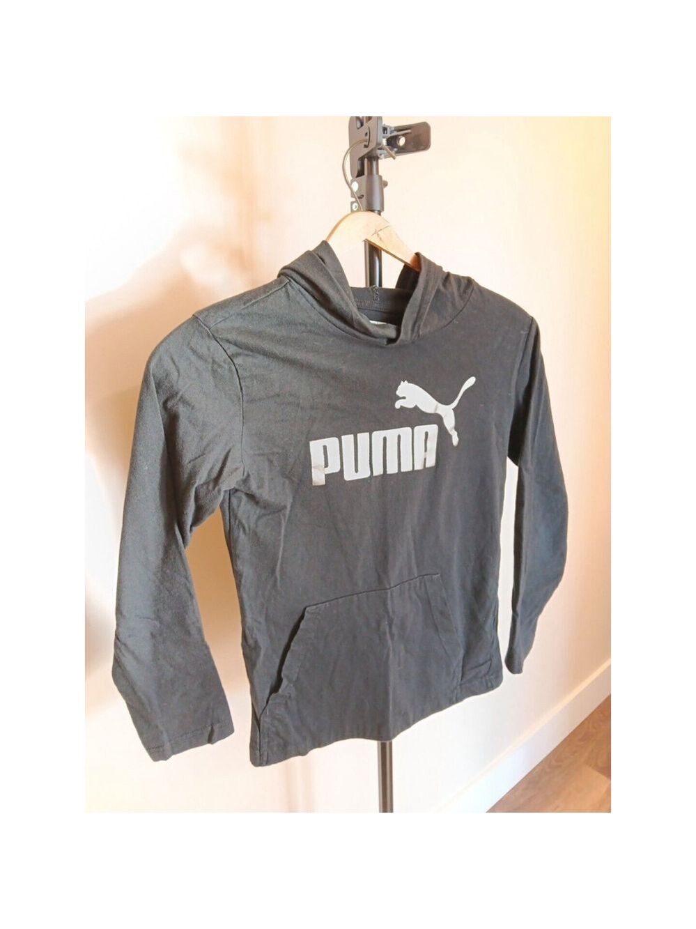Size 10-12 Puma Womens Hoodie Long Sleeve Silver Puma Logo Hooded Shirt